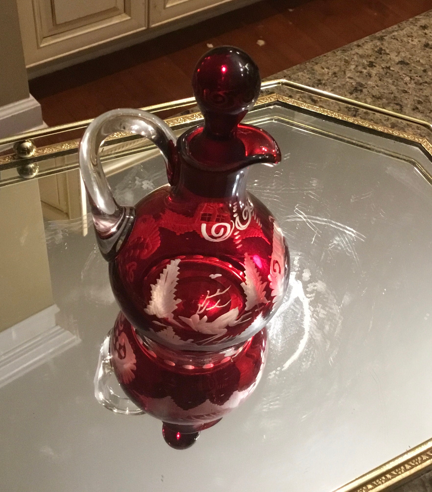 Antique Czech Glass Ruby Bohemian Glass Hunting Scenes Cruet - Etsy