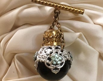 Miniature Czech Glass Perfume Bottle Brooch Chatelaine - Vintage - 1930’s