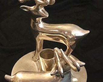 Reindeer Christmas Candle Holder Centerpiece - Taper Candle Silver Plated - 1970’s