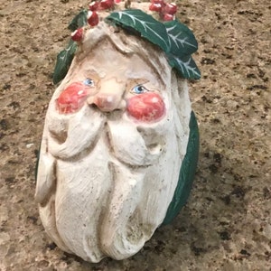 House of Hatten - Testa di Babbo Natale vintage - Natale di arte popolare americana - 1988