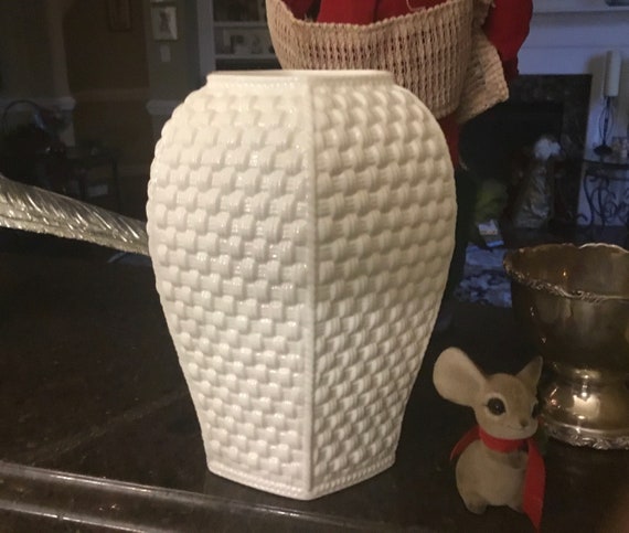 Rare Tiffany and Co. White Basketweave Vase Designed by Sybil