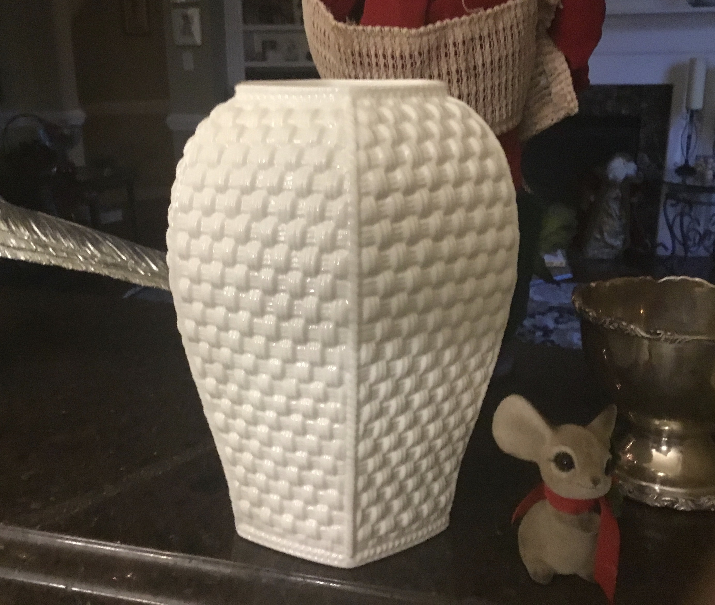 Rare Tiffany and Co. White Basketweave Vase Designed by Sybil