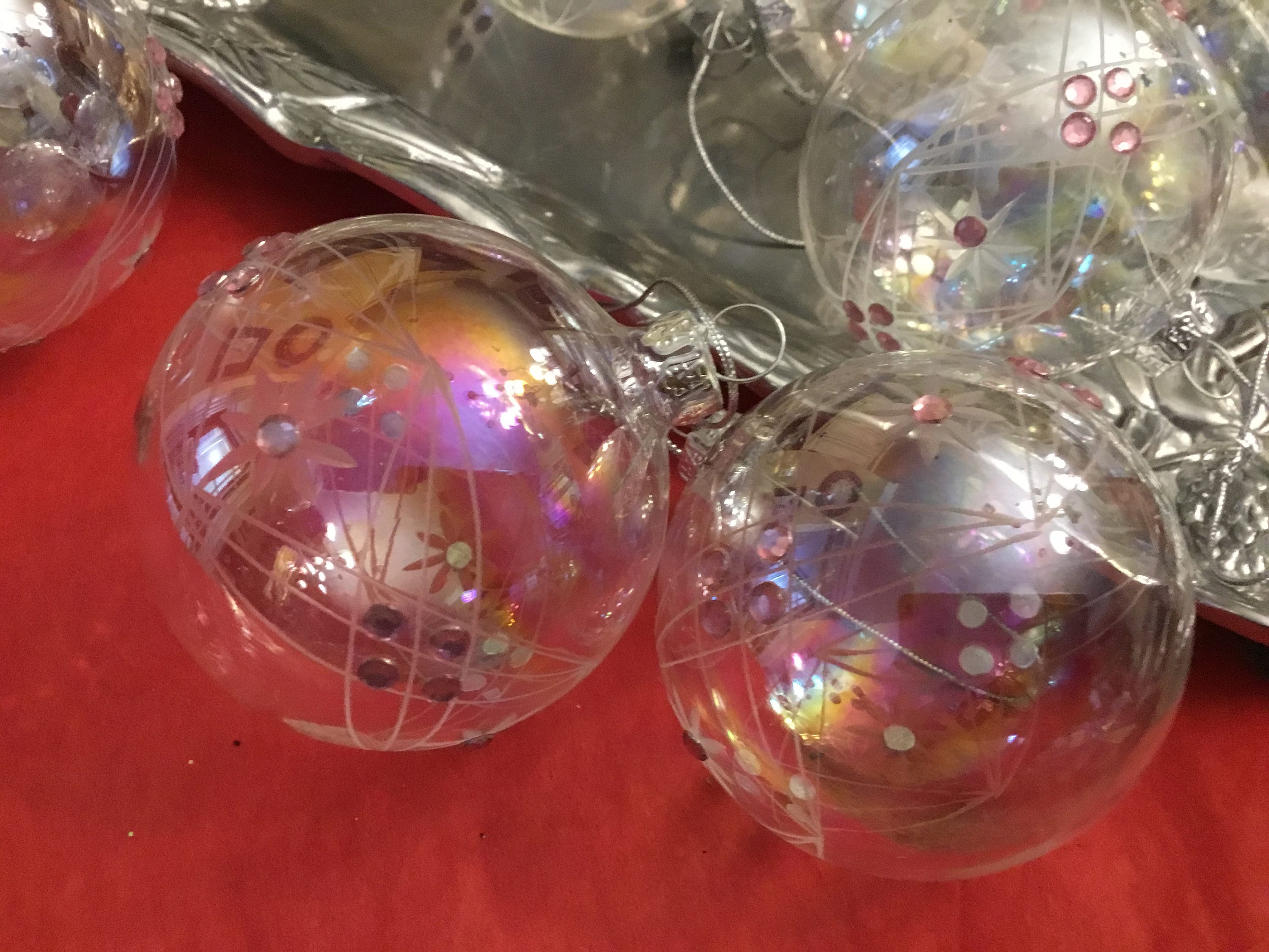 Hand blown Glass Clear Decorated Christmas Tree Ornaments Etsy