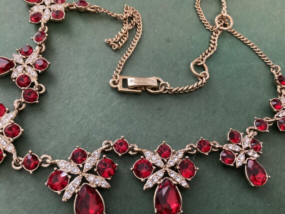 1980’s Givenchy Signed Designer Ruby Red Crystal … - image 2