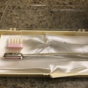 Brosse à dents de bébé vintage en argent sterling - Baptême ou baby shower