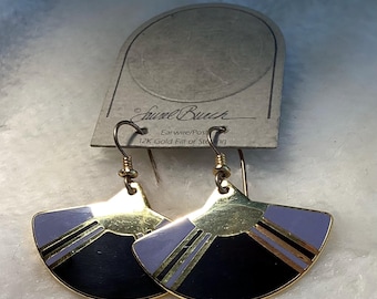Pendientes vintage de lavanda "Fan" de Laurel Burch - Años 80