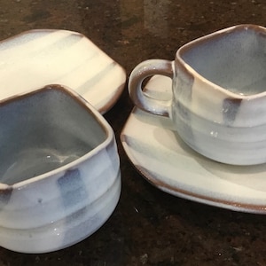 Rare Mino Ware Japanese Pottery Demitasse Cups and Saucers - Set of 2 - Made in Japan