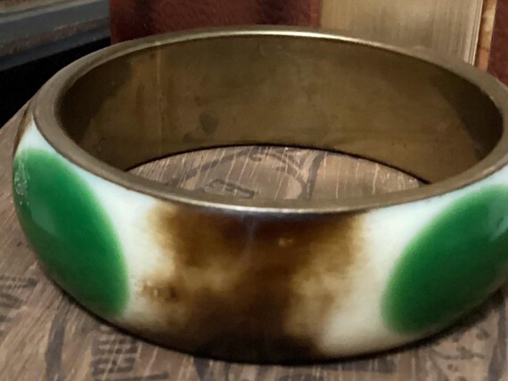 1970’s Chunky Bakelite Operculum Pattern Brass Ba… - image 3