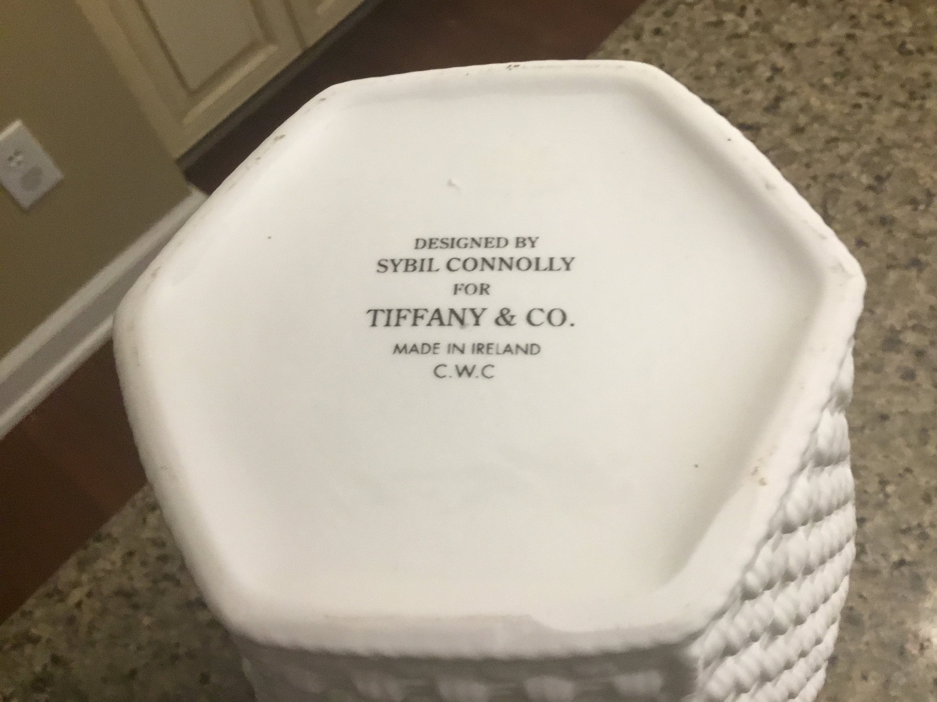 Rare Tiffany and Co. White Basketweave Vase Designed by Sybil