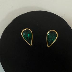 Swarovski S.A.L. teardrop emerald green crystal gold plated hardware stud earrings