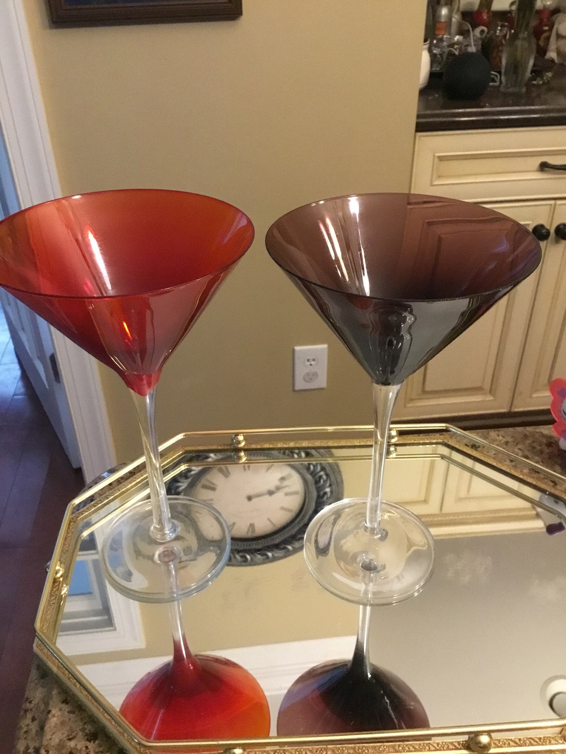 Hand Blown Glass Long Stem Martini Glasses Red and Etsy