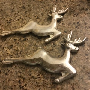 Vintage Silver Reindeer Christmas Tree Ornaments - Set of 2