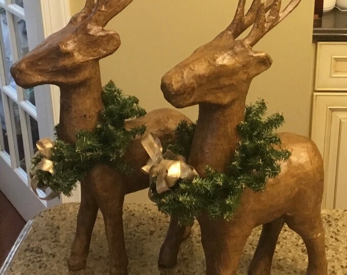 Impressive Pair of Vintage Paper Mache Christmas Reindeer Etsy