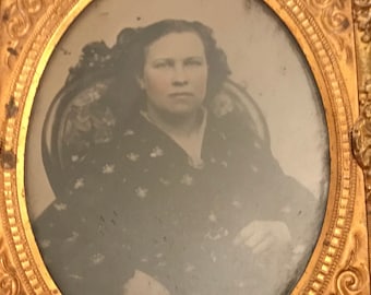 Antique Ambrotype Photograph - Victorian Decor - Lady in Armchair in gold frame - 9th Plate Size - 1800’s