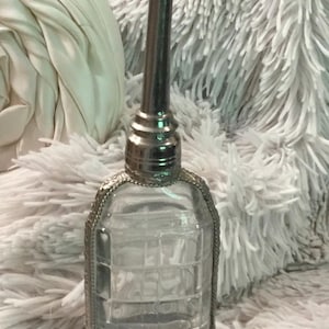 Vintage Rose Water Bottle Embossed Glass Tall Moroccan Old Bohemian Cologne Perfume Bottle - 1970’s