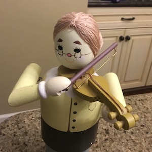 Enesco Music Box Figurine - Grandmother Playing Violin - Lara’s Theme - Vintage Musical Wooden Figurine - 1990’s