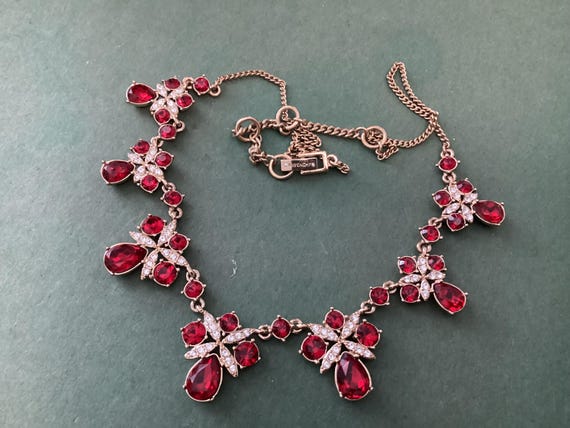 1980’s Givenchy Signed Designer Ruby Red Crystal … - image 9