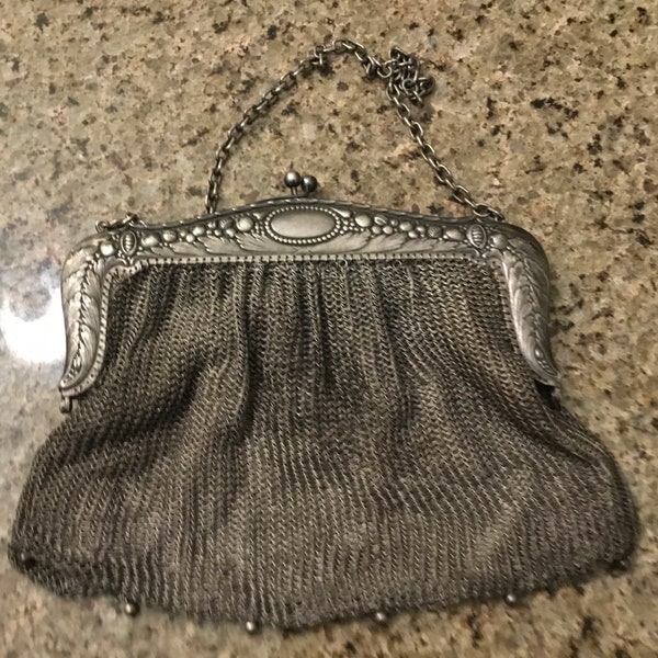Antique Metal - Flapper Girl Evening Purse - Chain Metal Art Deco Style - Made in Germany - 1910’s