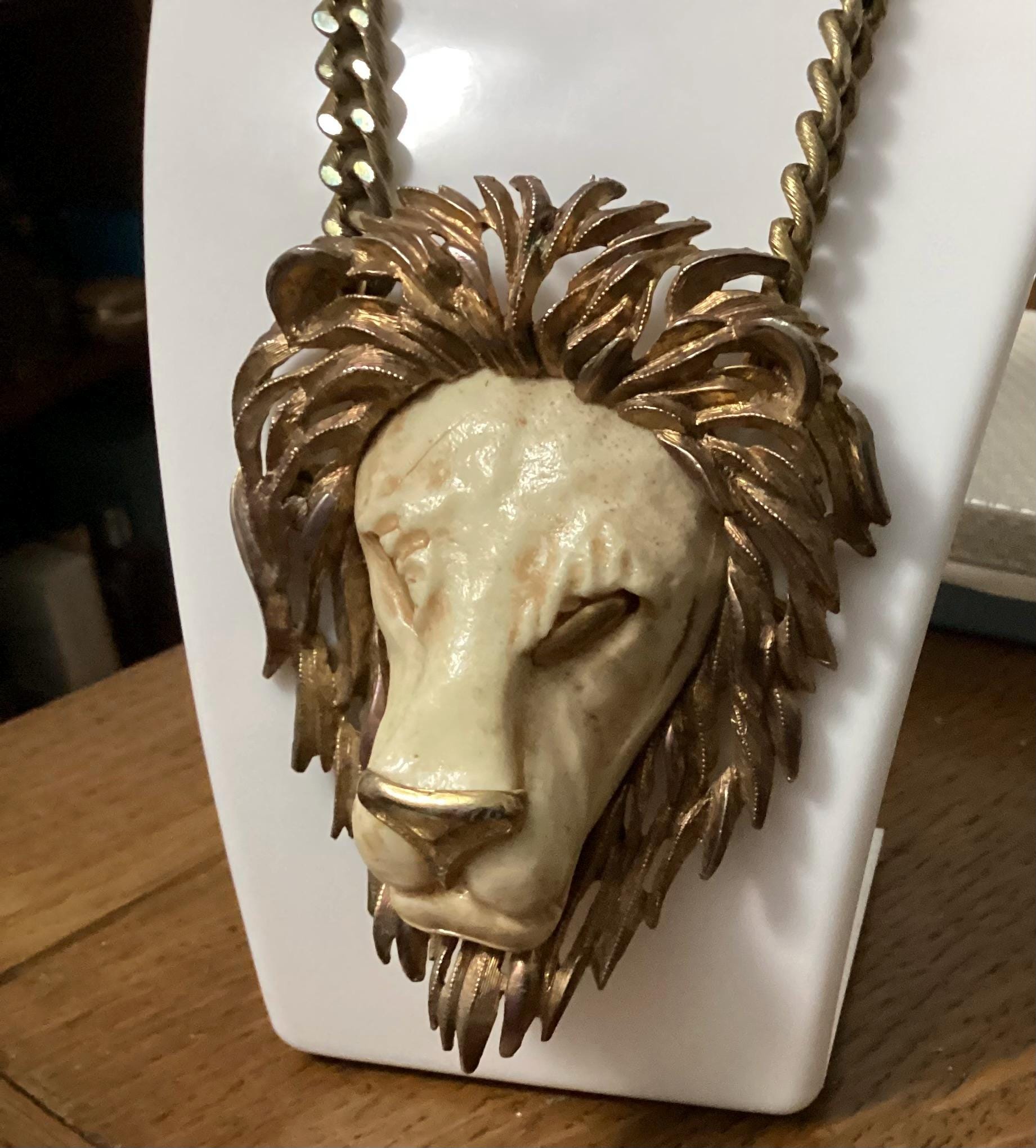 Luca Razza 1970's Brutalist Golden Lions Head - Leo Pendant