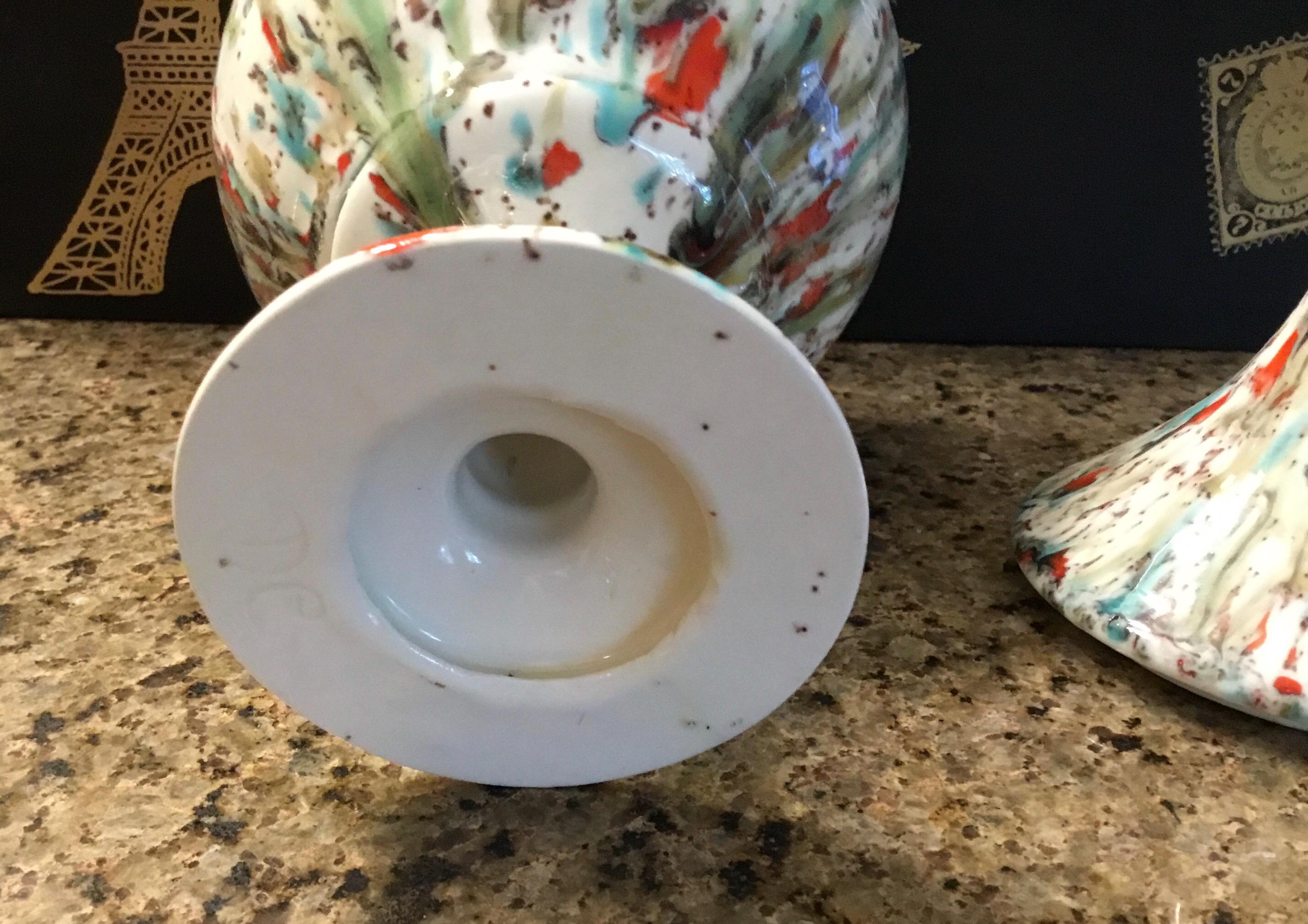 Splatter Pattern Pottery Mid Century Splatter Ware Pottery Pedestal Compote Candy Dish Artist ...
