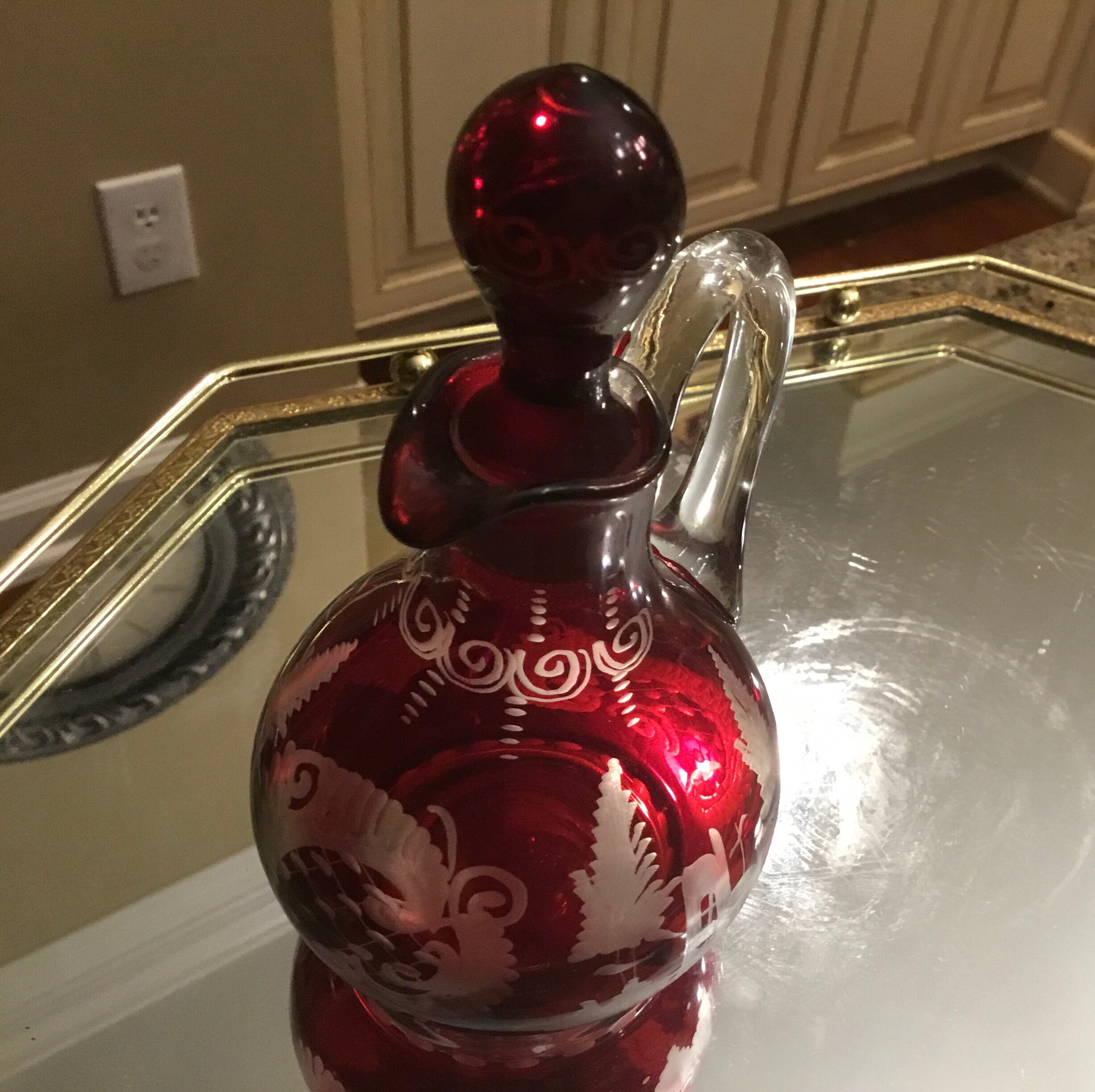 Antique Czech Glass Ruby Bohemian Glass Hunting Scenes Cruet - Etsy