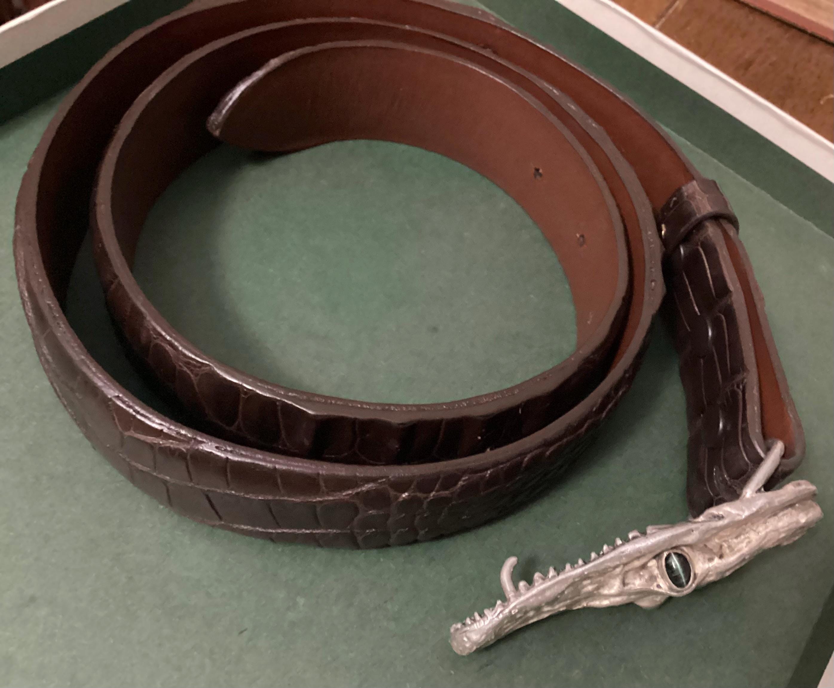 Charles Bazzell Alligator Silver Belt Buckle With Black Jack