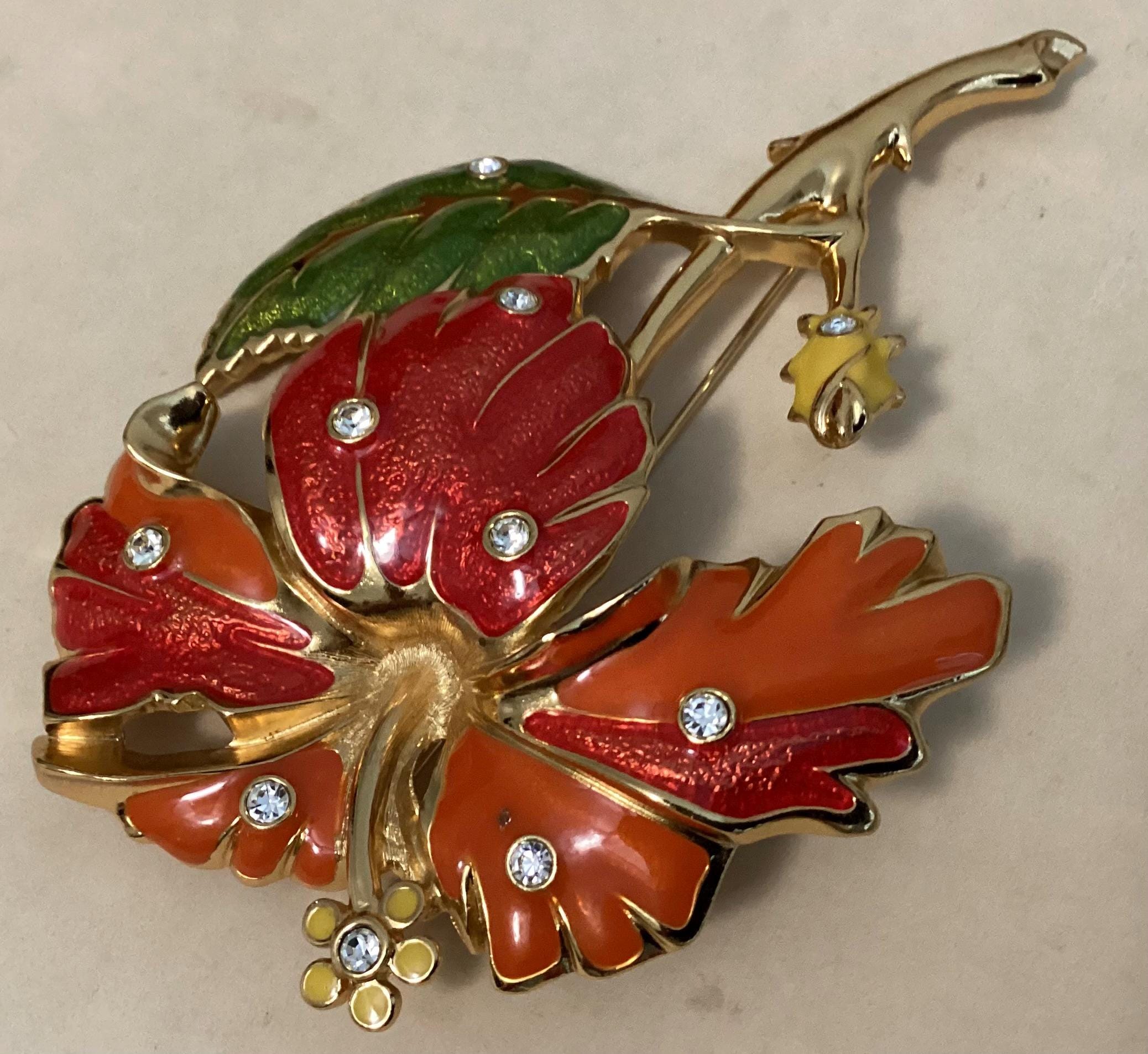 Vintage Jose Barrera for Avon - Enameled Hibiscus Flower Statement