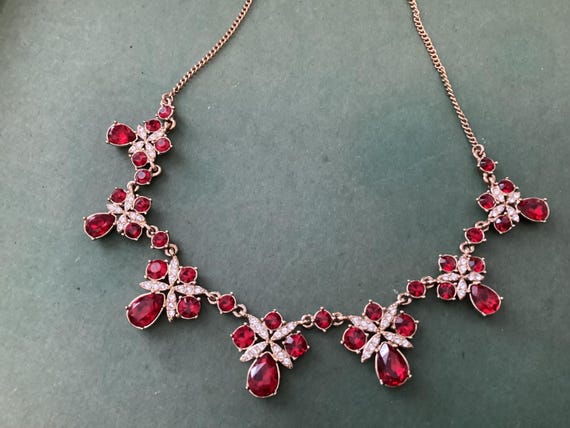 1980’s Givenchy Signed Designer Ruby Red Crystal … - image 5