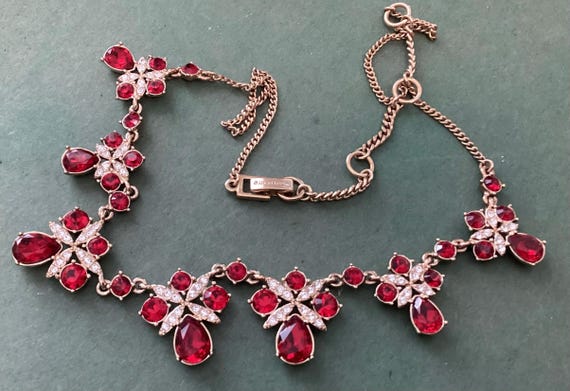 1980’s Givenchy Signed Designer Ruby Red Crystal … - image 6
