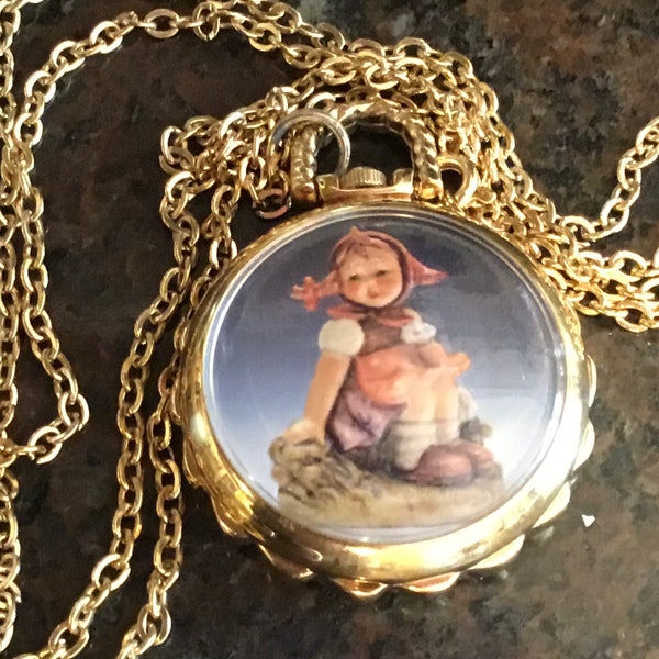 MJ Hummel - Pocket Watch Pendant - “In The Meadow” - Japan Movement - 1990’s