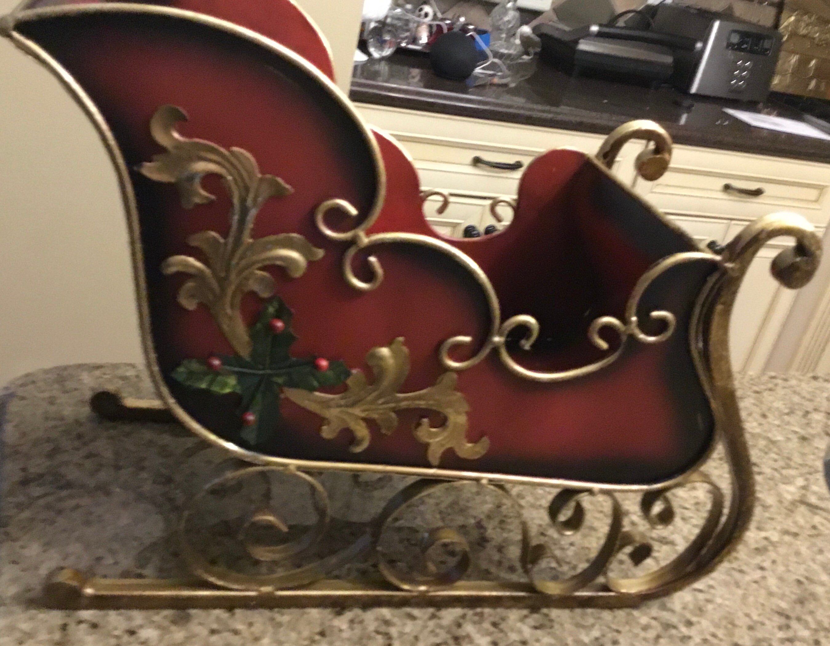 Large Red Painted Metal Christmas Sleigh with Holy decoration | Etsy
