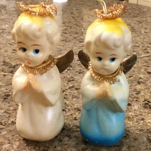 Enfeites de anjo em oração de Natal Kitsch - Molde de plástico por sopro - Fabricado no Japão - Conjunto de 2