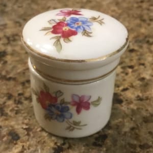 Vintage Miniature Trinket Box - Hand Painted Floral Porcelain - Made in Japan - 1940’s