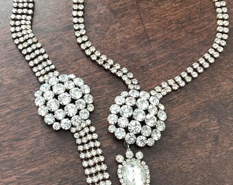 Set di collana e girocollo in cristallo e strass Art Déco anni '20