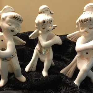 Vintage Holt Howard Candle Hugger Angels -  White with Gold Details Christmas Pixie Angel Candle Rings Mid Century  - Set of 3 - 1950’s