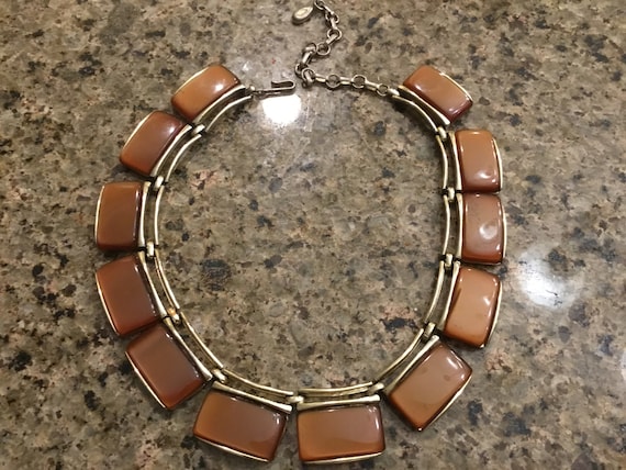 Mid Century Vintage Brown Lucite Lisner Choker Ne… - image 1