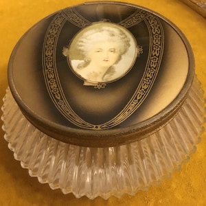 Victorian Glass Jewelry Dresser Box - Marie Antoinette - Powder Box - French Cut Glass Antique Trinket Box - 1900’s
