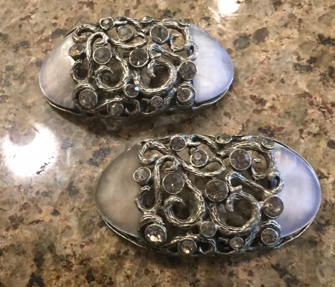 Musi Vintage Shoe Clips - Mother of Pearl and Rhinestone - 1950's