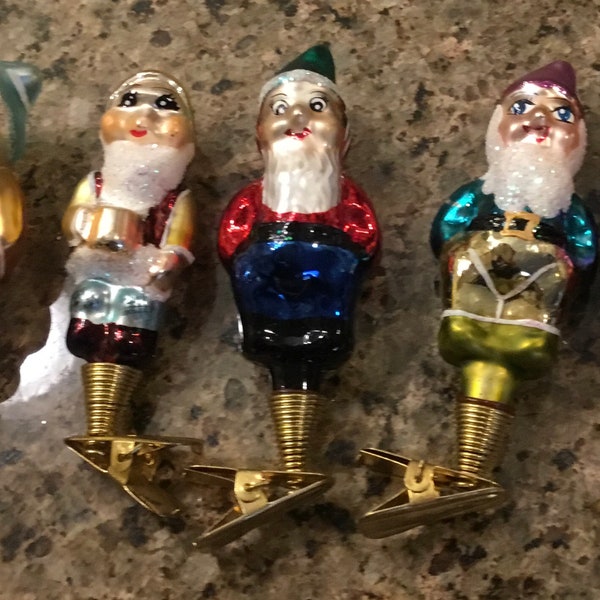 Christopher Radko Pixie Elf Ornaments - Rare Vintage Clip on Collectors Glass Ornaments - Set of 5 - 1990’s