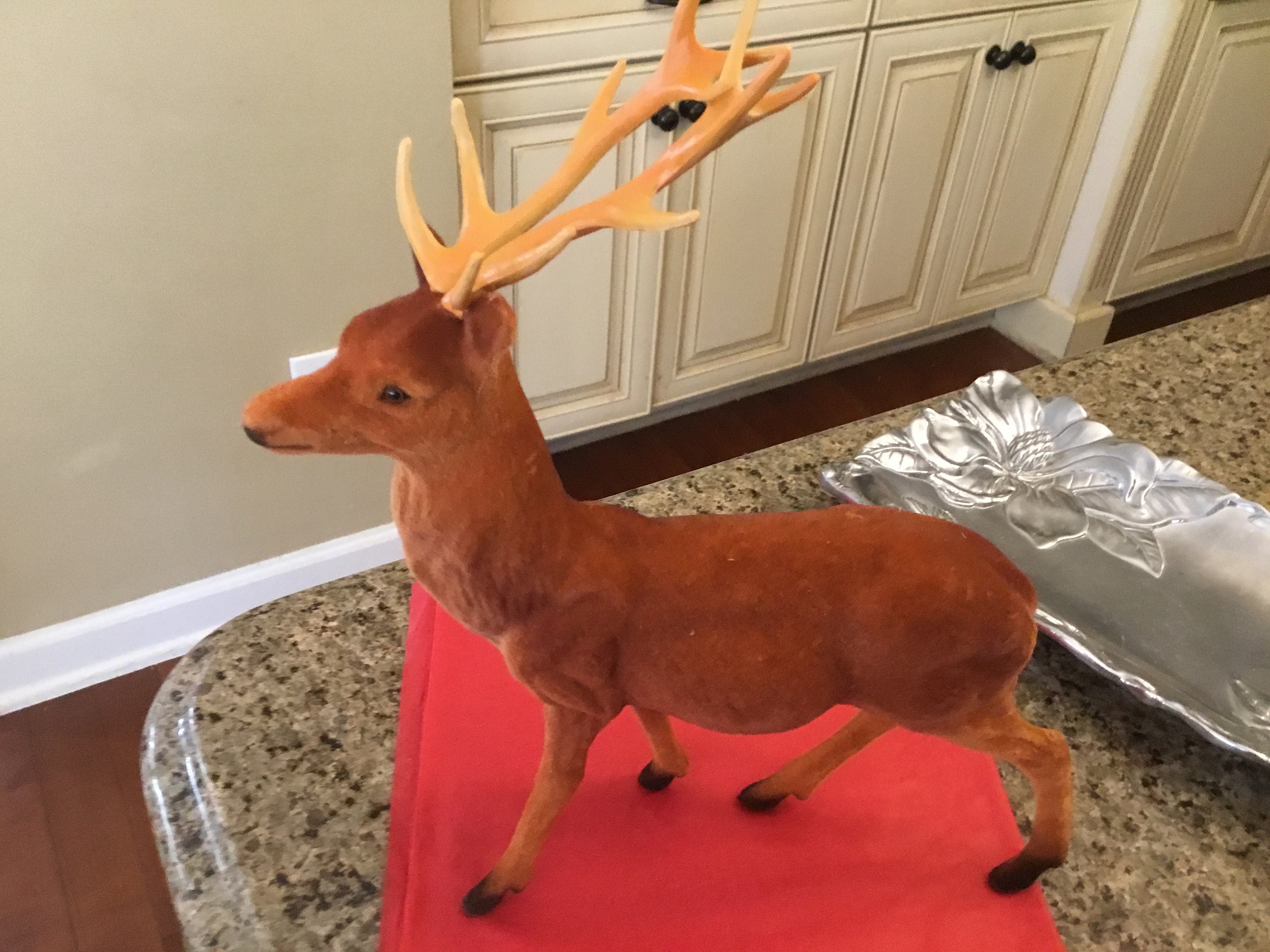Vintage Flocked Deer Christmas Figurine con cuernos de Etsy
