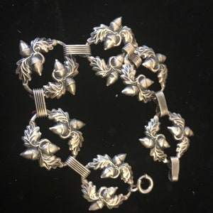 Danecraft Sterling Silver 925 Acorn Link Bracelet - Fabrication américaine - Années 1970