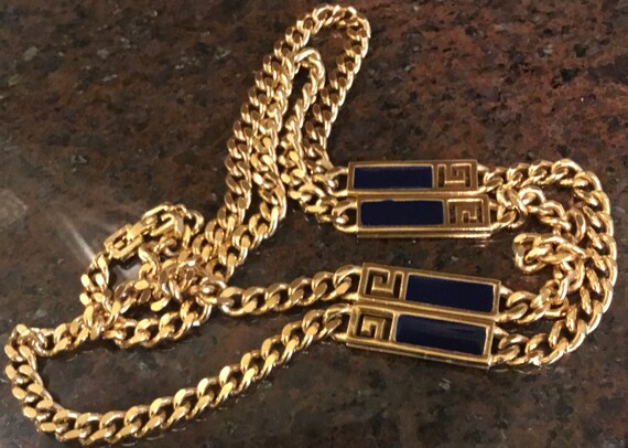 Vintage Givenchy Gold Tone and Blue Enameled Stat… - image 1