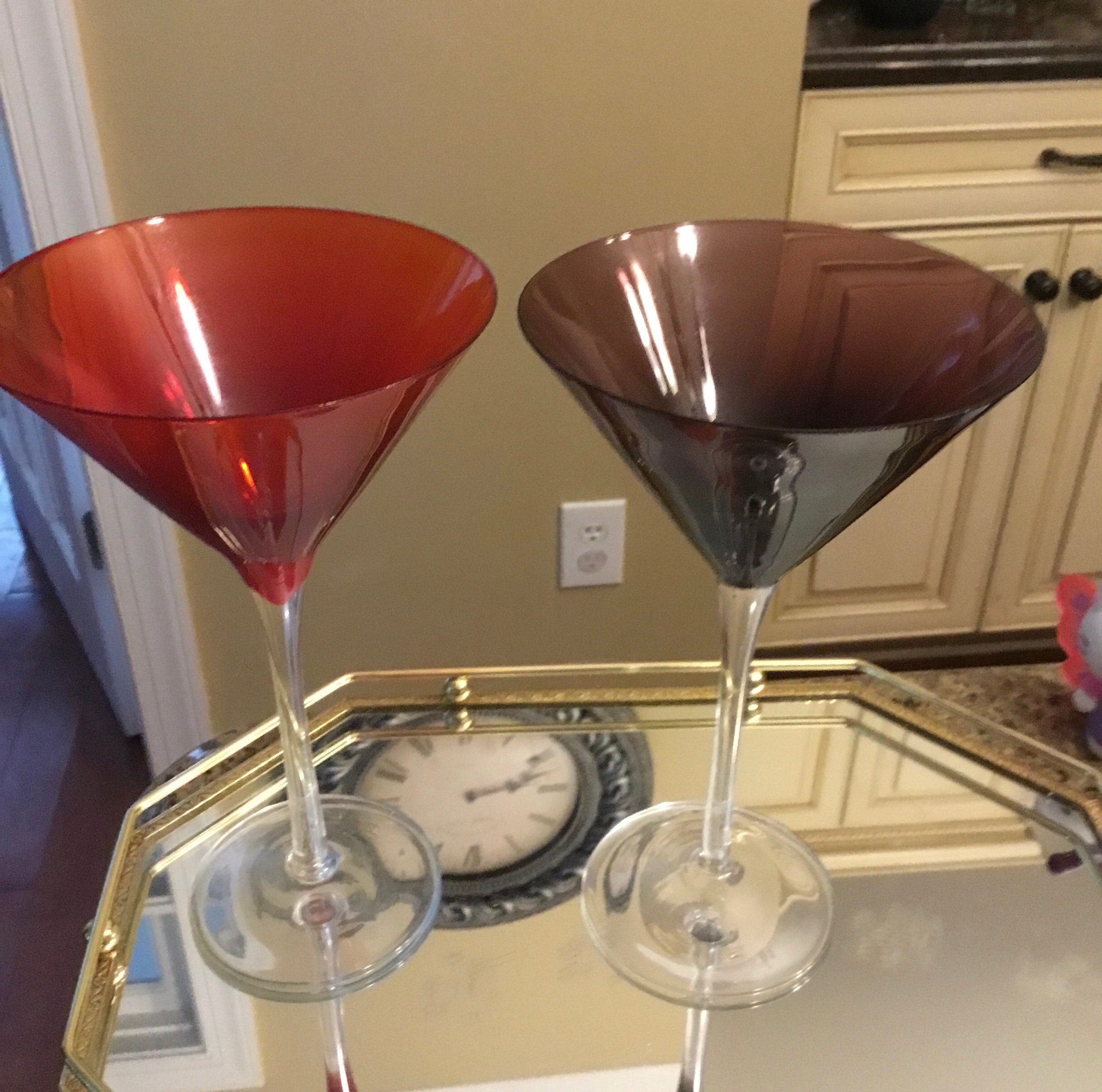 Hand Blown Glass Long Stem Martini Glasses Red and Etsy