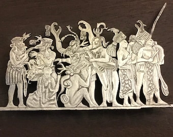 Vintage Mexican Wall Plaque - Dancers and Musicians of Bonampak - Made in Mexico - 1970’s