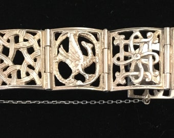 Art Nouveau Italian Sterling Silver Bracelet - Peruzzi - Florence Italy - Italian Revival Crests and Phoenix - Vintage 1930’s