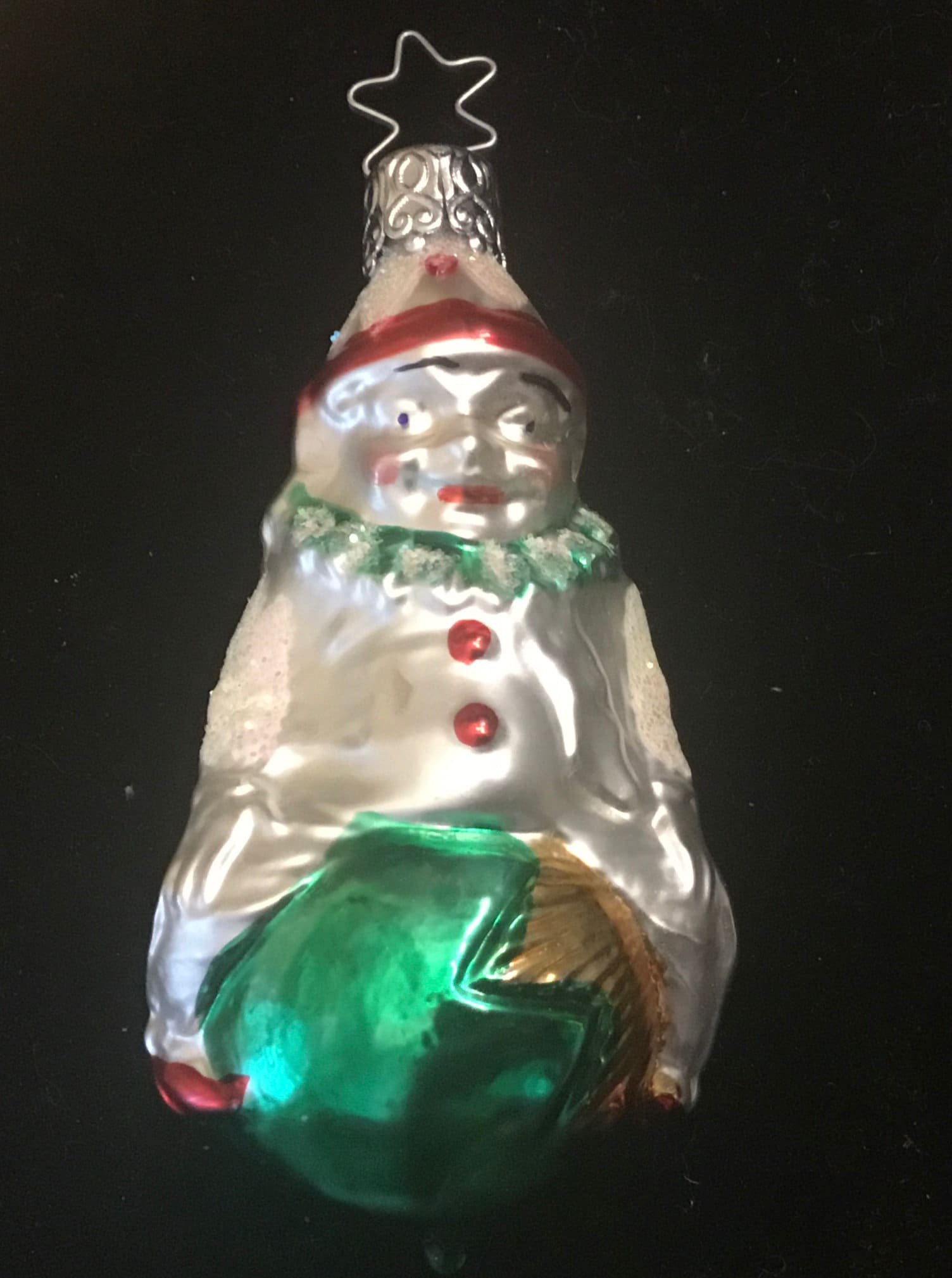 Inge Glass - West German Mercury Glass Vintage Clown Jester Ornament - 1950’s