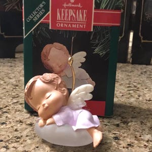 Vintage Mary&#39;s Angels - Iris - Hallmark Ornament Purple Sleeping Christmas Keepsake Mary Hamilton Holiday Decoration