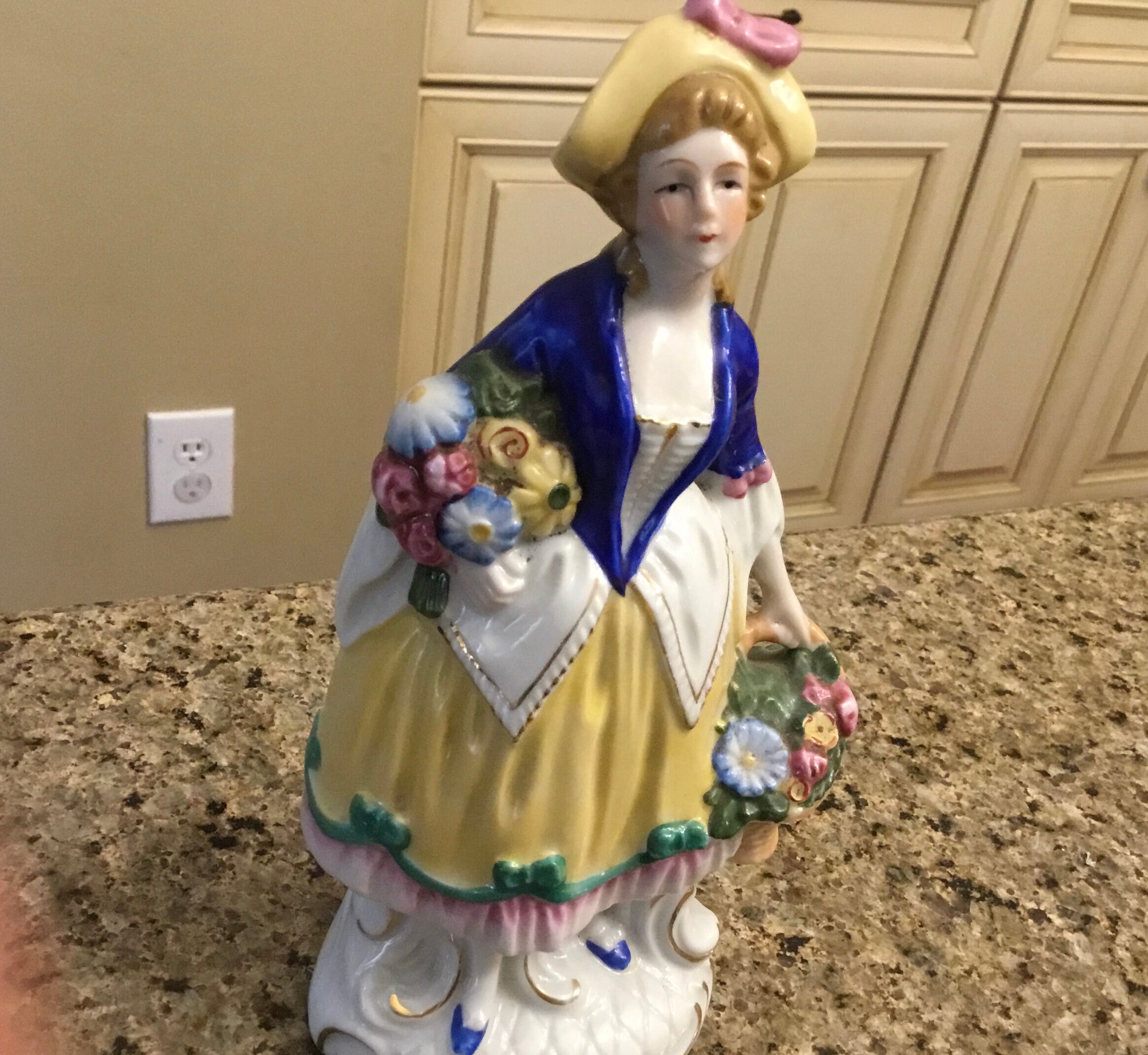 Vintage Fine Porcelain Hand Painted Figurine Lady Flower Etsy