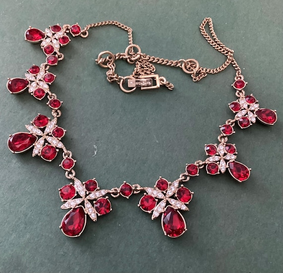 1980’s Givenchy Signed Designer Ruby Red Crystal … - image 1