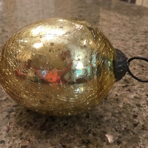 Vintage German Kugel Ornament - Gold Crinkle Egg Shaped - Made in Germany - 1950’s